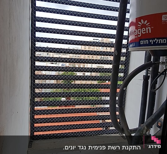 רשת מתכת על חלון למניעת כניסת יונים